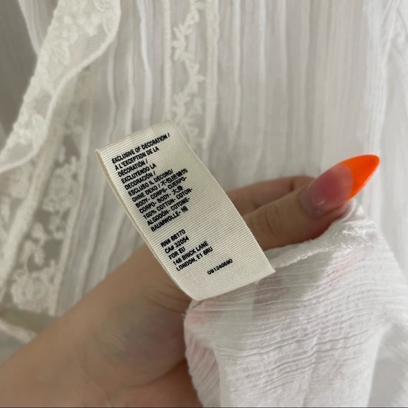 FREE PEOPLE White Lace Trim Lightweight Clemence Cottagecore Button Down Blouse - Picture 12 of 16